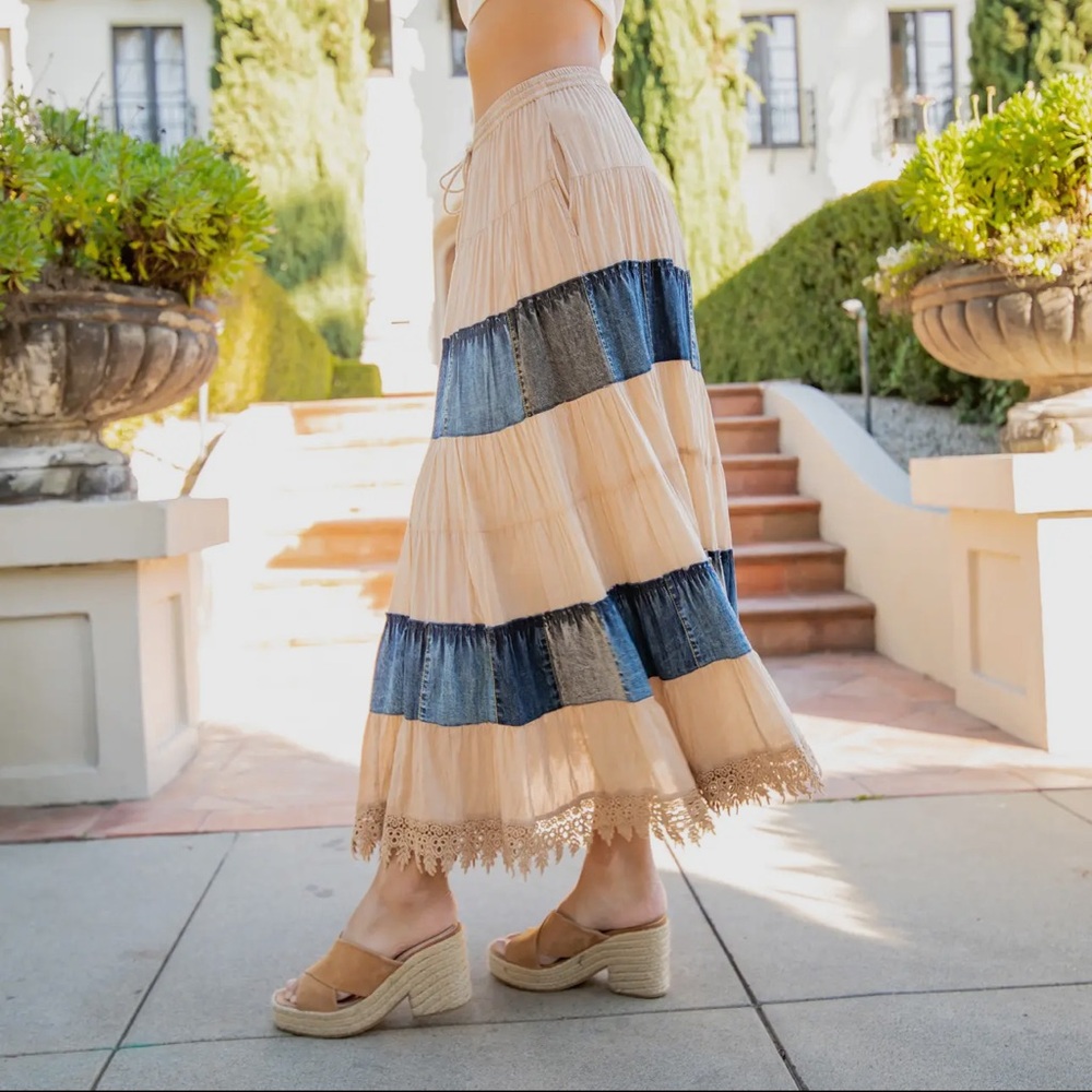 Young Threads Bohemian Patchwork Maxi Skirt - Blu… - image 3